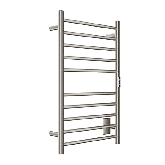 Bali Series 10-Bar Wall Mounted Electric Bathroom Towel Warmer Rack in Brushed Nickel Finish Stainless Steel