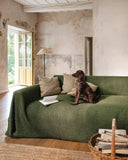 Waffle linen couch cover in Forest green
