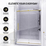 Mountain 48 in. W x 76 in. H Reversible Frameless Sliding Glass Shower Door with Soft-Close System - Multiple Finishes