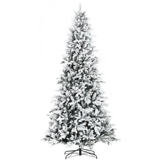 HOMCOM 9 Foot Pine Snow Flocked Artificial Christmas Tree with 616 Realistic Cedar Branches, Auto Open, Home Holiday Decoration, Green