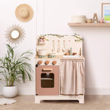 ROBUD Rustic Wooden Kids Play Kitchen Set with Leaf Light String