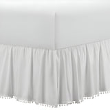 400TC Cotton Pom Fringe Sateen Solid Gathered Boho Bed Skirt