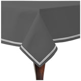 Double Embroidery Border Sateen Cotton Solid Table Cloth - Dark Grey
