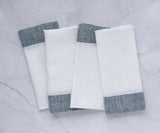 White Linen Napkins - Green Border