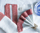 White Napkins Linen - Red Border