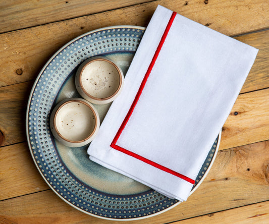 Red Embroidery Napkins- Line Design