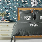 Monogram Dark Grey 400TC Cotton Small Scallop Embroidery Duvet Cover Set
