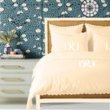 Monogram Ivory 400TC Cotton Small Scallop Embroidery Duvet Cover Set