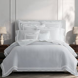 400TC Wavy Embroidery & Border Cotton Sateen Solid Duvet Cover Set