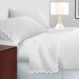 Allena 400TC Cotton Scallop Embroidery Sateen Solid Sheet Set