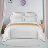 400TC Cotton Double Edge Embroidery Sateen Stripe Duvet Cover Set