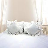 400TC Cotton Pom Fringe Sateen Solid Tone Boho Duvet Cover Set
