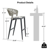 PURPLE LEAF Counter Height Bar Stool Set of 2 Outdoor Stool Chair with Footrest Patio Bar Height Stools Rattan Barstools for Outdoor or Indoor