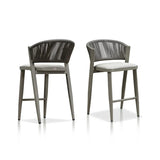 PURPLE LEAF Counter Height Bar Stool Set of 2 Outdoor Stool Chair with Footrest Patio Bar Height Stools Rattan Barstools for Outdoor or Indoor