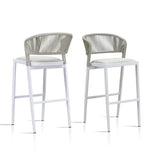 PURPLE LEAF Outdoor Bar Stools Set of 2, All-Weather Rope Wicker Aluminum Patio Bar Chairs for Deck, Balcony, Garden, Kitchen Island