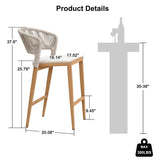 PURPLE LEAF Outdoor Bar Stools Set of 2, All-Weather Rope Wicker Aluminum Patio Bar Chairs for Deck, Balcony, Garden, Kitchen Island