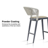 PURPLE LEAF Outdoor Bar Stools Set of 2, All-Weather Rope Wicker Aluminum Patio Bar Chairs for Deck, Balcony, Garden, Kitchen Island