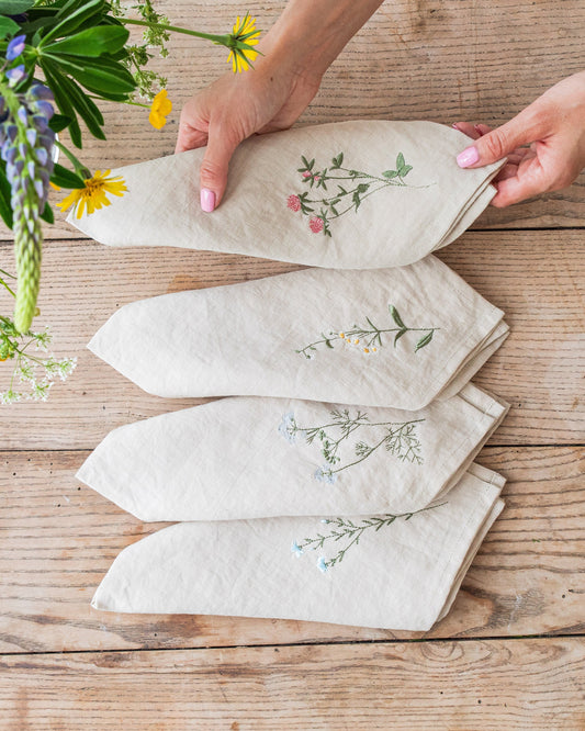 Wildflower embroidered napkin set of 4
