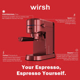 Wirsh Espresso Machine,Espresso Maker with Commercial Steamer for Latte and Cappuccino,Expresso Coffee Machine with 42 oz Removable Water Tank,Stainless Steel (Home Barista)