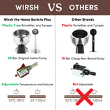 Wirsh 20 Bar Espresso Machine with Plastic Free Portafitler and Steamer, Pressure Gauge, Touch Screen, Full Stainless Steel (Home Barista Plus)