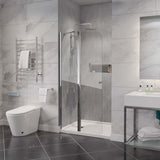 Romance Series 34 in. x 72 in. H Hinged Frameless Shower Door with Tsunami Guard Tempered Glass