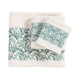 Wyatt Turquoise Scroll 3PC Bath Towel Set, Cream, 2 MOQ