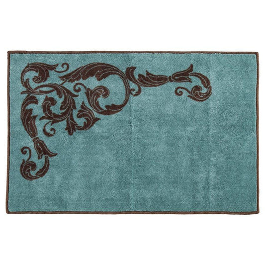Wyatt Turquoise Scrollwork Kitchen/Bath Rug, 2 MOQ