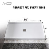 Alexander 60 in. L x 36 in. W Alcove Shower Pan Base with Center Drain in Glossy White Marine Acrylic