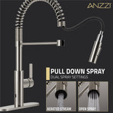 ANZZI Ola Touchless Faucet, 1-Handle, Dual Spray Pull-Down Sprayer, Motion Sensor Activation, Deck Plate Included, Rhino Alloy, Multiple Finishes