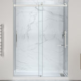 Stellar Series 76 in. x 45-48 in. Sliding Frameless Shower Door with Alcove Shower Base - Multiple Finishes