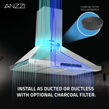 ANZZI 30-Inch 450 CFM 3-Speed Stainless Steel Wall Mount Convertible Pyramid Residential Range Hood with LED Lamp
