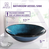 Stellar Series 18 in. Round Bathroom Vessel Sink with Stain-Resistant Non-Porous Surface in Marine Crest Finish Glass