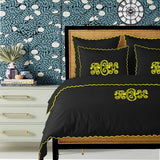 Monogram Black 400TC Cotton Small Scallop Embroidery Duvet Cover Set