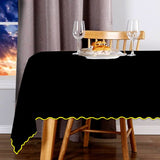 Scallop Embroidery Sateen Cotton Solid Table Cloth - Black