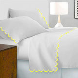 Allena 400TC Cotton Scallop Embroidery Sateen Microcheck Sheet Set