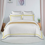 400TC Cotton Double Edge Embroidery Sateen Stripe Duvet Cover Set