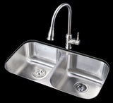 Moore Series 14.625 in. Undermount Double Bowl 16 Gauge Brushed Satin Finish Stainless Steel Kitchen Sink with Drain