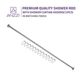 48-88 Inches Shower Curtain Rod with Shower Hooks in Polished Chrome | Adjustable Tension Shower Doorway Curtain Rod | Rust Resistant No Drilling Anti-Slip Bar for Bathroom | AC-AZSR88CH
