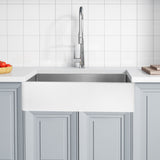 Nepal Series Farmhouse Solid Surface 33 in. 0-Hole Single Bowl Kitchen Sink with Stainless Steel Interior in Matte White