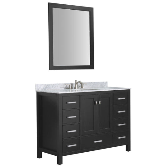 Chateau 48 in. W x 22 in. D Bath Vanity Set in Black with Vanity Top in Carrara Marble with White Sink and Mirror