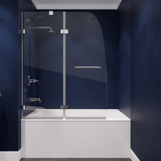 Herald Series 48 in. x 58 in. Frameless Hinged Tub Door with Clear Tempered Glass and Tsunami Guard
