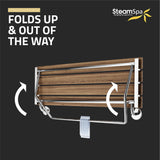 Two Person 35 in. Teak Wood Wall Mounted Folder Shower Seat in Chrome Trim