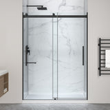 Stellar Series 76 in. x 57-60 in. Sliding Frameless Shower Door with Alcove Center Drain Shower Base - Multiple Finishes