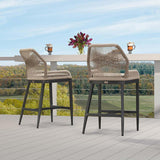 PURPLE LEAF Patio Sunbrella Bar Stools Set of 2 Rattan Bar Aluminum Bar Stool Outdoor Barstools with Back and Cushion for Garden Kitchen Island