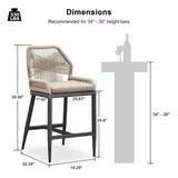 PURPLE LEAF Patio Sunbrella Bar Stools Set of 2 Rattan Bar Aluminum Bar Stool Outdoor Barstools with Back and Cushion for Garden Kitchen Island