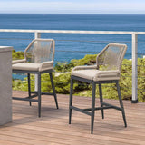 PURPLE LEAF Patio Sunbrella Bar Stools Set of 2 Rattan Bar Aluminum Bar Stool Outdoor Barstools with Back and Cushion for Garden Kitchen Island