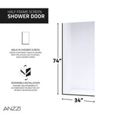 Screen Series 34 in. x 74 in. Fixed Frameless Shower Door with Tsunami Guard Tempered Clear Glass