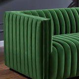 Dominic Dark Green Channel Tufted Velvet Sofa