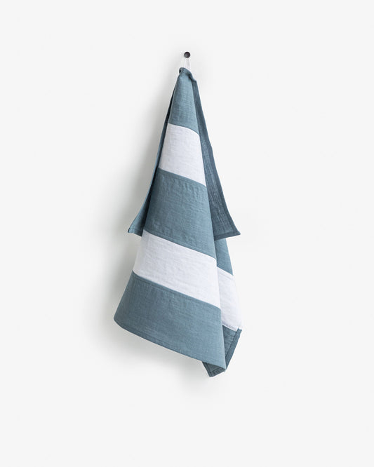 Zero-waste striped linen tea towel in Gray blue