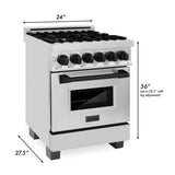 ZLINE 24" Autograph Dual Fuel Range, Stainless, Black accents, RAZ-24-MB